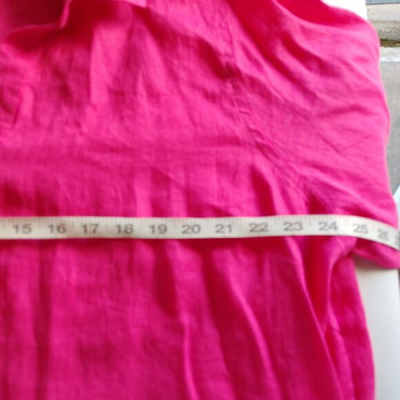 Sigrid Olsen Top Plus Size 2X Hot Pink Linen Button Up Roll Tab Sleeve Shirt - Picture 6 of 6